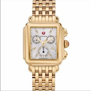 Michele Deco Diamond Dial Gold Watch